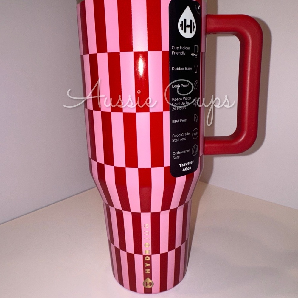 HydroJug Red and Pink Checkered Tumbler - Be Mine 40 oz, flawed, BNWB